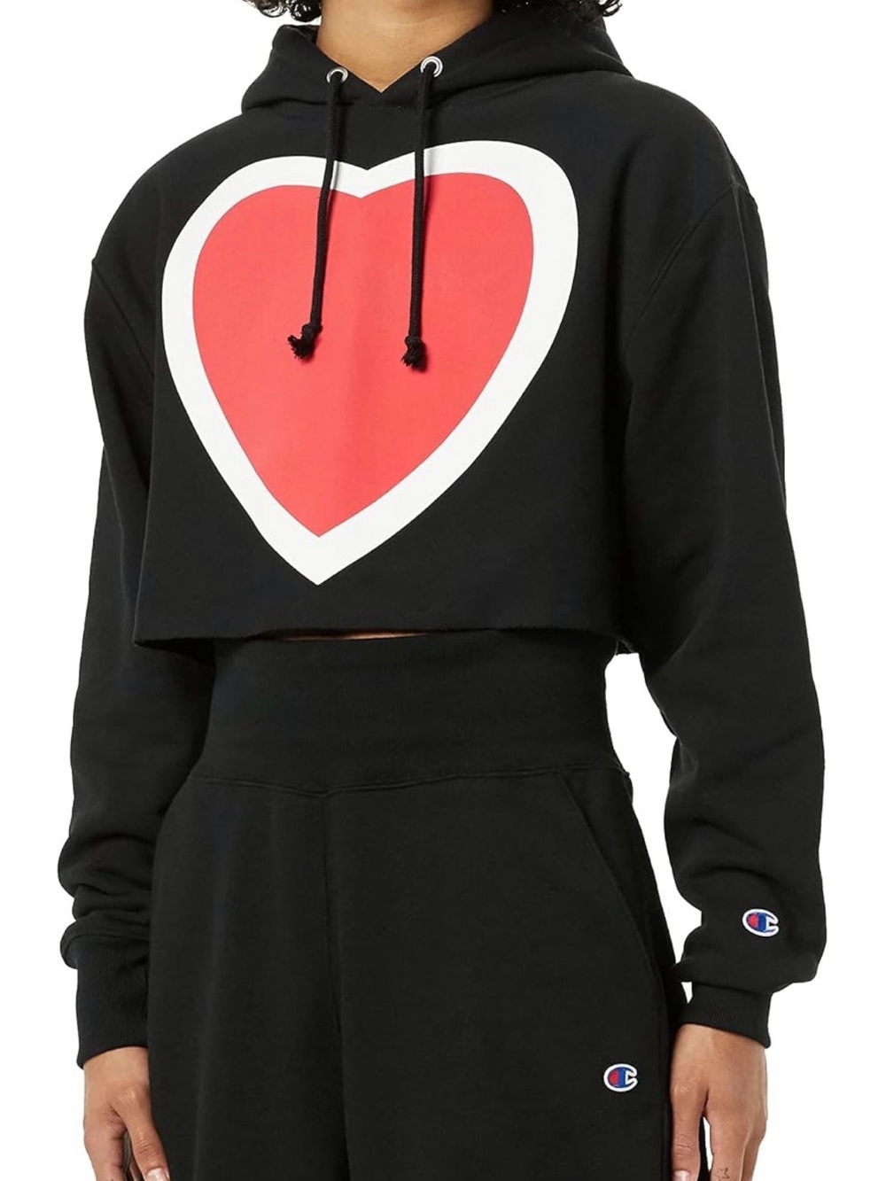 Champion Women's Reverse Weave Cropped Heart Cut-Off Hoodie